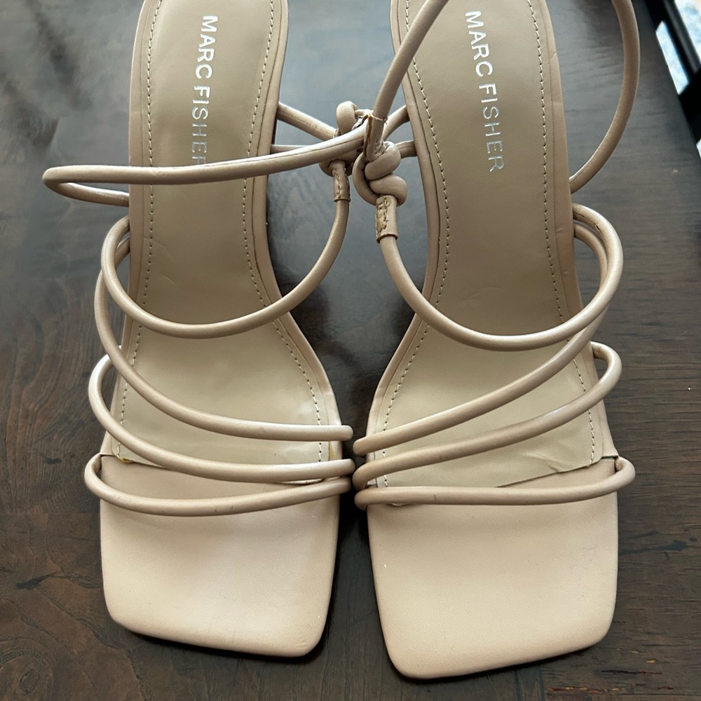 Marc Fisher Nude Strappy Square-Toe Heels
